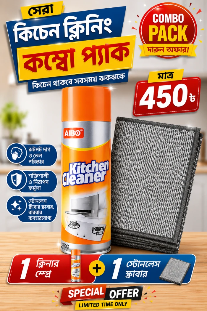 Kitchen Sparkle Cleaning Combo – Kitchen Cleaner + Stainless Steel Scrubber