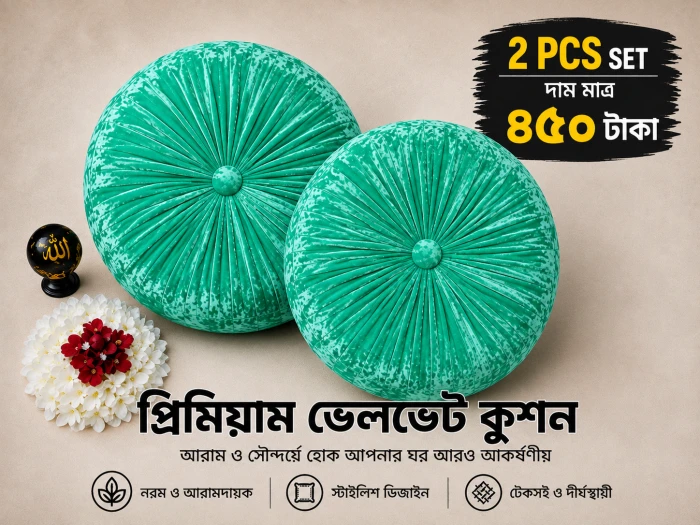 2 pcs Premium Mint Green Velvet Round Pleated Cushion