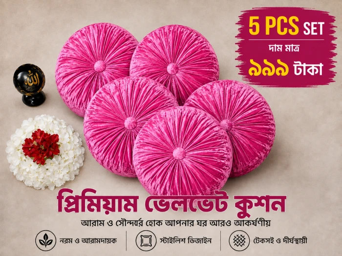 5 pcs Premium Pink Velvet Round Pleated Cushion